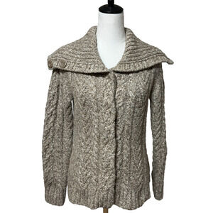 Sundance Cardigan Medium Beige Alpaca Wool Blend Fisherman Cable Knit Sweater